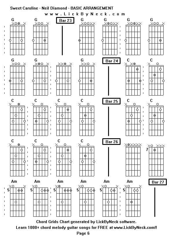 Chord Grids Chart of chord melody fingerstyle guitar song-Sweet Caroline - Neil Diamond - BASIC ARRANGEMENT,generated by LickByNeck software.